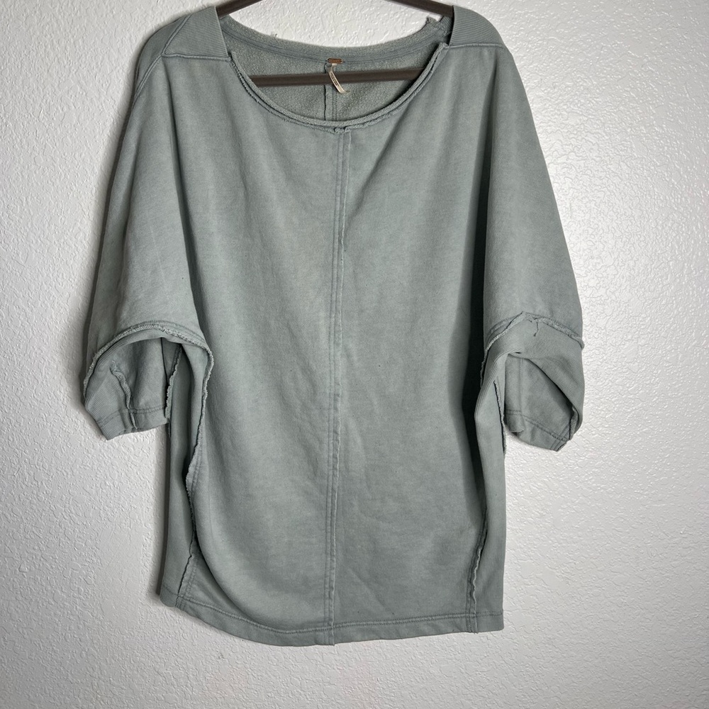 Free People Light Blue Raw Hem Pullover Size Small